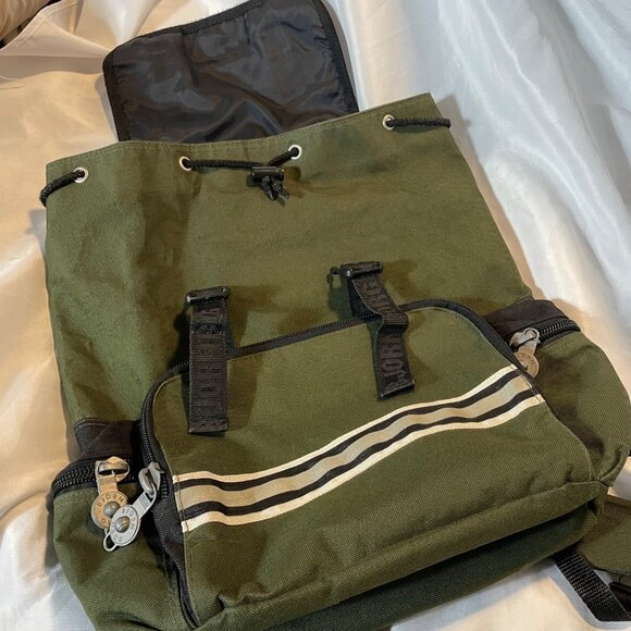 Retro Bjorn Borg Dark Green & Black Canvas Backpack With Striped Design and Pock - Picture 11 of 14